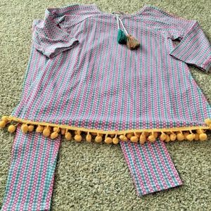 Jelly The Pug- Spring pom pom Dress with leggings